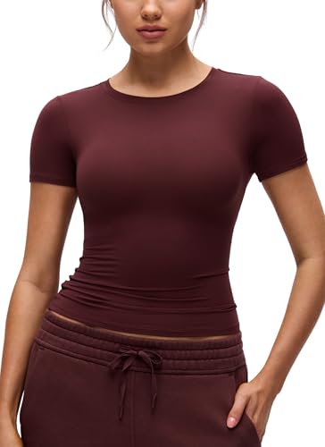 Image of CRZ YOGA Softembrace High Neck T-Shirt | Workout, Ultra Soft, Tight Fit, Waist Length, Short Sleeve Tops for Women