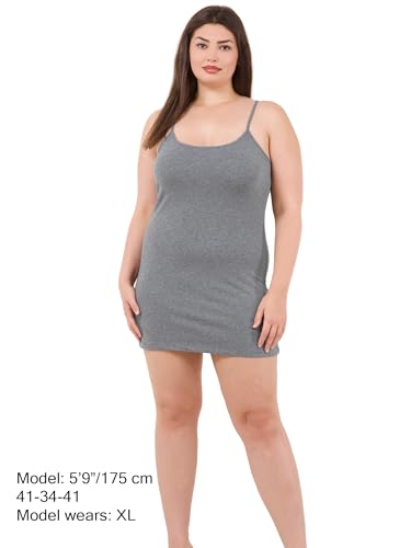 Image of Long Cotton Camisole Tank Tops for Women | Basic Braless Layering Tops with Adjustable Spaghetti Straps