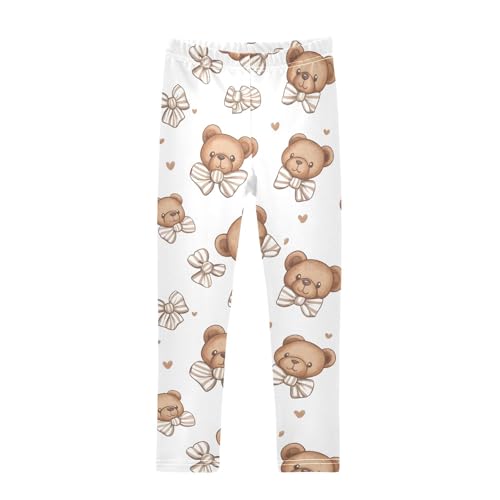 Kawaii Bear Bow Girls Leggings Soft Stretch Workout Yoga Dance Pants for Kids Casual Tights