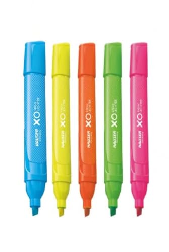 Image of Hauser XO Highlighter | Set of 5 Fluorescent Colours | Triangle Shaped Body for Easy Grip, Multicolor