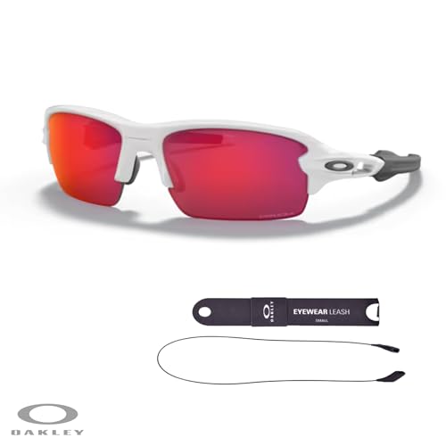 Oakley Kids Flak Xs OJ9005 900504 59MM Polished White/Prizm Field Rectangular Youth Sunglasses for Boys for Girls+ Bundle Accessory Leash Kit, Microfiber Pouch2