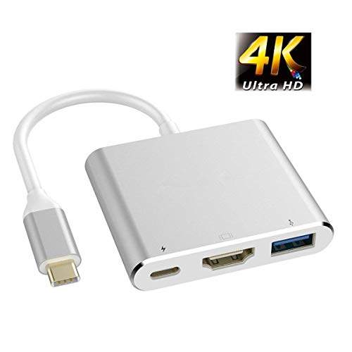 Adaptador USB-C a HDMI,USB 3.1 tipo C a HDMI 3 en 1 adaptador multipuerto 4 K 30 Hz USB 3.0 + USB-C convertidor,cable adaptador para Chromebook Pixel/nuevo MacBook y más dispositivos tipo C