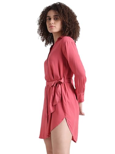 Image of ONLY Women's Cuffed Sleeves Belted Shirt Mini Dress