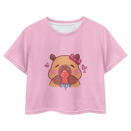 Image of Girls Fashion Crewneck Tee Shirts Casual Short Sleeve Crop Top Summer Outfits 5-14 Year