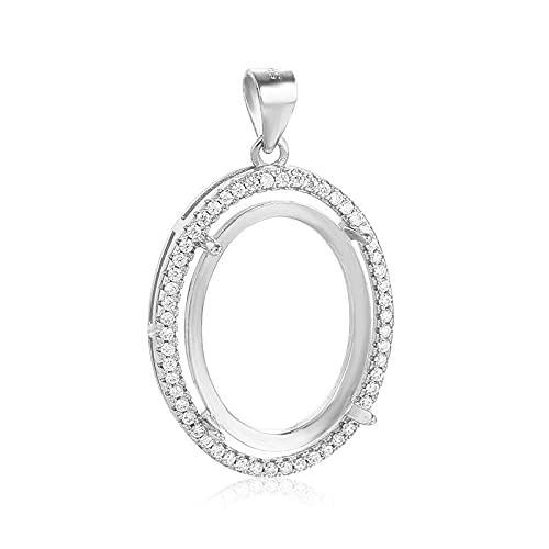 925 Sterling Silver Blank Pendant Cabochon Setting Tray Women Jewelry Handmade Necklace Pendant fit 13X18mm Oval Stone(Platina Color)
