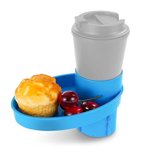 Elfzone Car Seat Tray - Easily Expands Snack Tray Cup Holder Tray into 360° Cup & Travel Tray for Kids Car Seat, Booster, and Stroller (Blue)