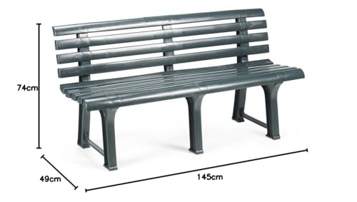 Dmora - Panchina da Esterno Pomezia, Panca monoblocco da Giardino, Panchina Outdoor, 100% Made in Italy, Cm 145x49h74, Verde - Immagine 2