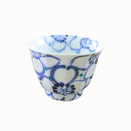 湯呑(湯飲み茶碗) 有田焼 波佐見焼 仙茶 大輪花面取仙茶(青) 軽量 夫婦湯呑 桜 花柄|和食器 陶器 三階菱