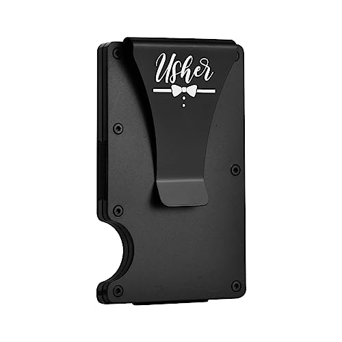 ELEGANTPARK Usher Gifts for Wedding Engraved Usher Proposal Gifts Minimalist Slim Wallet for Men Metal Wallet with Money Clip for Men Aluminum Card Holder Black2