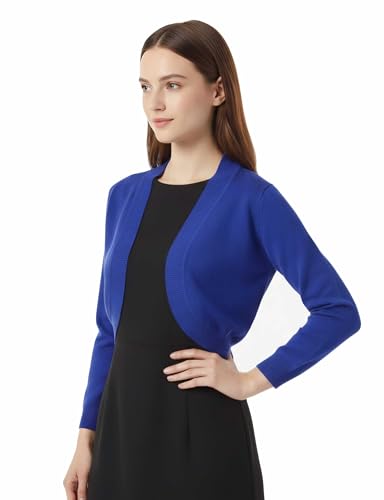 Image of Allsense Women's 3 /4 Sleeve Bolero Shrug for Dresses | Open Front Cropped Cardigan, Lightweight Knit Dress Cover Up