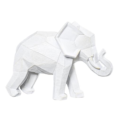 Estatua Elefante Blanco Estilo Geométrico de Resina
