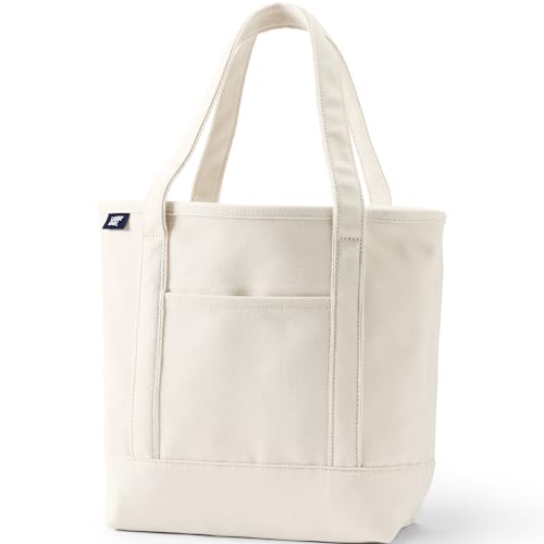 Lands' End Open Top Canvas Tote Bag Small Regular Handle Natural/Natural
