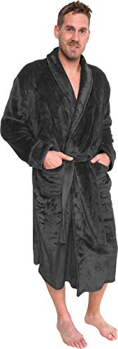 Ross Michaels Mens Plush Shawl Collar Kimono Bathrobe Robe (Grey, L/XL)