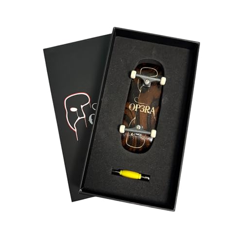 LEEFAI Komplettes professionelles Fingerboard 34 x 96 mm Ahornholzabdeckung mit gravierten Trucks Urethanräder vormontierte Konfiguration graviertes Op3ra-Logo (großes Logo)