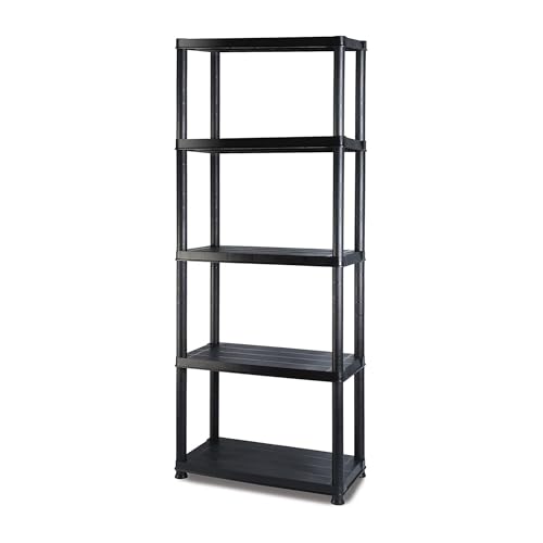 ADANITY Estantería de Resina 5 Baldas Negra XL | Organizador Plástico 171x61x31 cm | Capacidad 125kg | Inmune al Óxido | Montaje Rápido sin Herramientas | Ideal Garaje, Trastero y Almacén