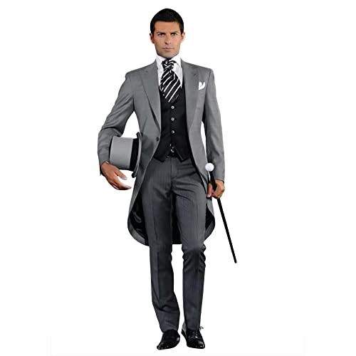 Men's Solid Wedding Dress Suit Set Morning Suits Grooms Slim Fit Wedding Tuxedos Tailcoat Vest Pants