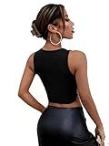 Floerns Women's Casual Solid Sleeveless Scoop Neck Heart Ring Detail Rib Knit Crop Tank Top Black S