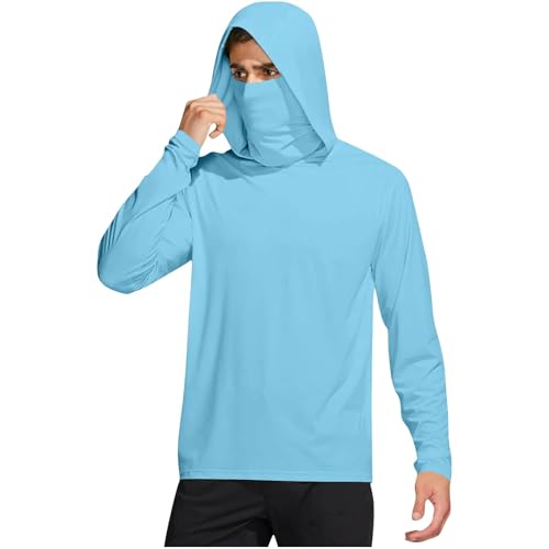 Men's Sun Protection Hoodie UPF 50+ Fishing Shirt Lightweight Long Sleeve UV Rash Guard Cooling Hoodies with Mask