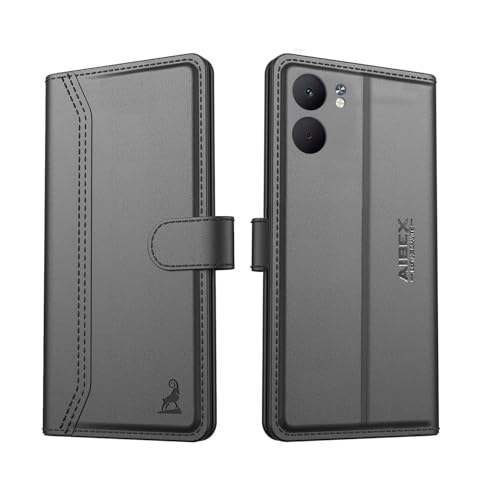 Image of AIBEX Compatible for Oppo A5X 5G Flip Cover Leather Finish with Magnatic Closure | Inside TPU with Card Pockets | Wallet Stand | Complete Protection Flip Case -Black