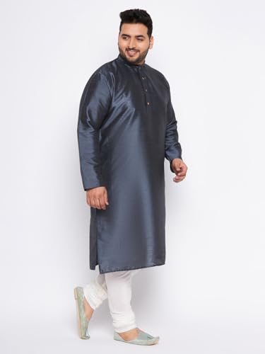 Image of Vastramay Plus Men's White Silk Blend Kurta Pyjama Set VPLUSMKWH001nPBL 44 | Independence Day