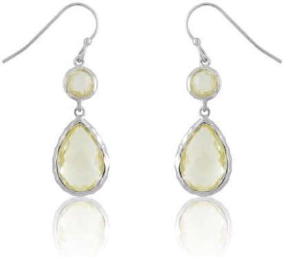 Yellow Round and Teardrop Citrine Gemstone Sterling Silver Drop Earrings