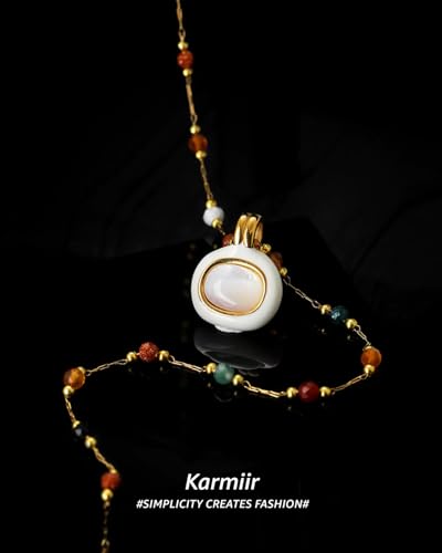 Women's Pendant Necklace Beaded Natural Stones with Malachite/White Shell Pendant -18K Gold-Plated Non-tarnish Necklace 18" + 2” Extension Dainty Jewelry4