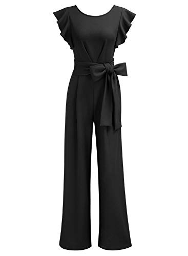 image for Knitee Women's Vintage Sleeveless Ruffle High Waist Wide Leg Romper Fo