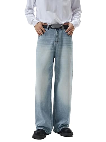 Men's Vintage Distressed Baggy Straight Jeans Fashion High Waist Jeans with Pockets