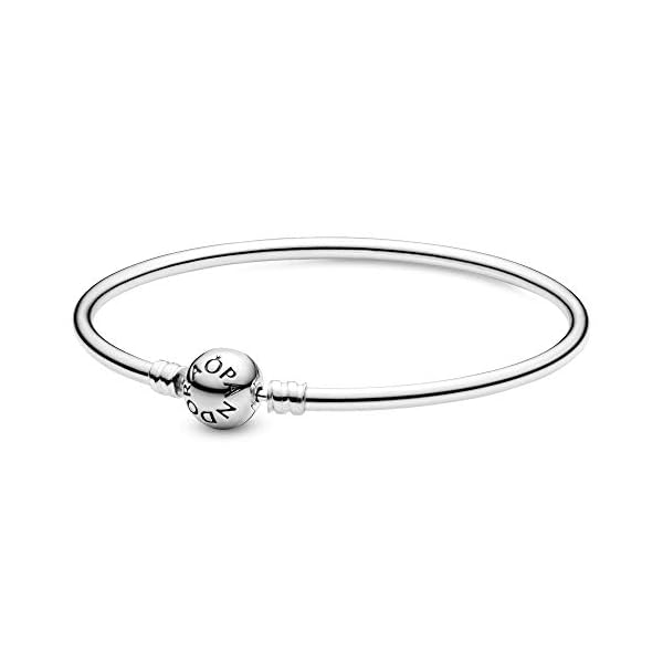 PANDORA-Jewelry-Bangle-Charm-Sterling-Silver-Bracelet Pandora Moments Sterling Silver Ball Clasp Bangle for Women - Compatible Moments Charms - Bangle Charm Bracelet - Gift for Her - 7.5"