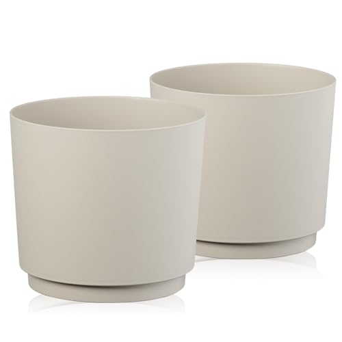 Tymar Übertopf Matte, Blumentopf, Blumenübertopf aus Kunststoff, 2er-Pack (Beige; ø 11 cm)