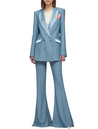 Women's Solid 2 Pieces Suit Peak Lapel Double Breasted Jacket Pants Office Lady Work Uniform