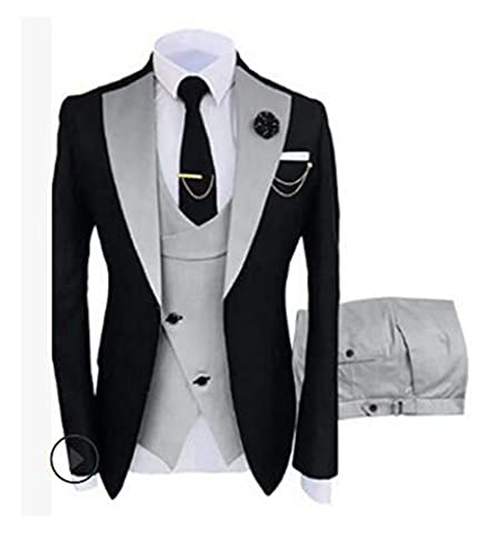 DDSP Los Hombres se adaptan a los Hombres Slim Fit Trajes de Negocios del Novio Esquejes Negros para los Trajes de Boda Formales Chaqueta Pantalón de pantalón 3 Piezas Sleeveless Cover