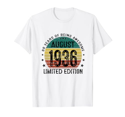 Hecho En 1936 88 Años Cumpleaños Hombre Agosto 1936 Camiseta