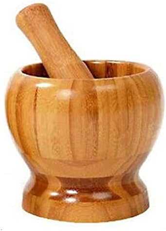 Bamboo Mortar and Pestle Hand Grinder For Garlic Press,4.7 Inch Coffee Grinder,Herb Spice Masher,Ginger Crusher,Spice Grinding Natural Wood