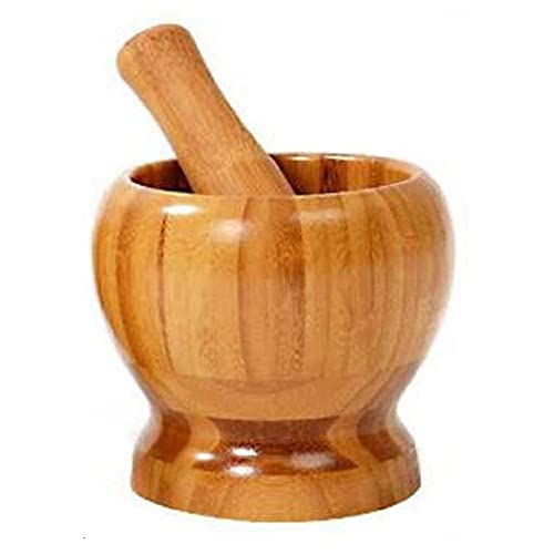 Bamboo Mortar And Pestle Hand Grinder For Garlic Press,4.7 Inch Coffee Grinder,Herb Spice Masher,Ginger Crusher,Spice Grinding Natural Wood #TOP18