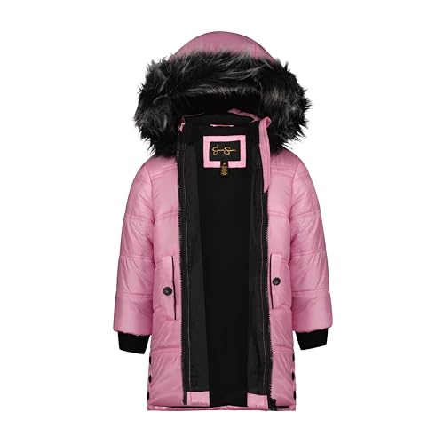 Jessica Simpson Girls' Mid-Length Heavyweight Puffer Jacket with Faux Fur Hood Winter Coat2