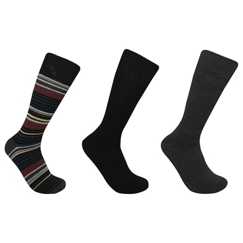Listado de Perry Ellis Portfolio los más solicitados. 35 Perry Ellis Portfolio Calcetines de Vestir para Hombre, Calcetines de Vestir, Calcetines para hombre, 3 Pares, Multicolor con Rayas, Negro y Gris, Algodon Peinado
