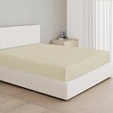 Dreamzie Lenzuolo Con Angoli Matrimoniale Cotone 160x200 cm, 100% Cotone Jersey Elasticizzato - Beige - Oeko-Tex Certificato e Ipoallergenico