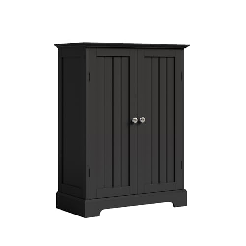 ChooChoo Bathroom Floor Cabinet, Modern Bathroom Storage Cabinet with 2 Doors and Adjustable Shelves, Freestanding Cupboard for Living Room, Black