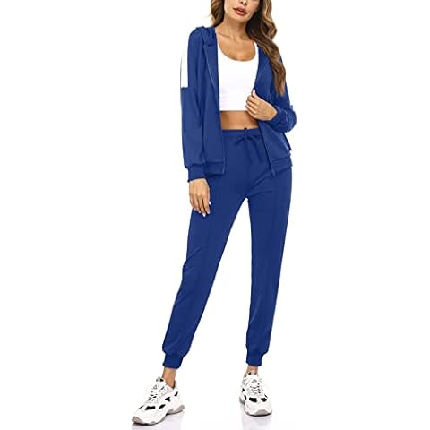 Gyabnw Women Cotton Tracksuit 2 Pieces Set Sportswear Fitness Ladies Yoga Sport Suits Long Sleeve Summer Spring,Blue,XXL Cover
