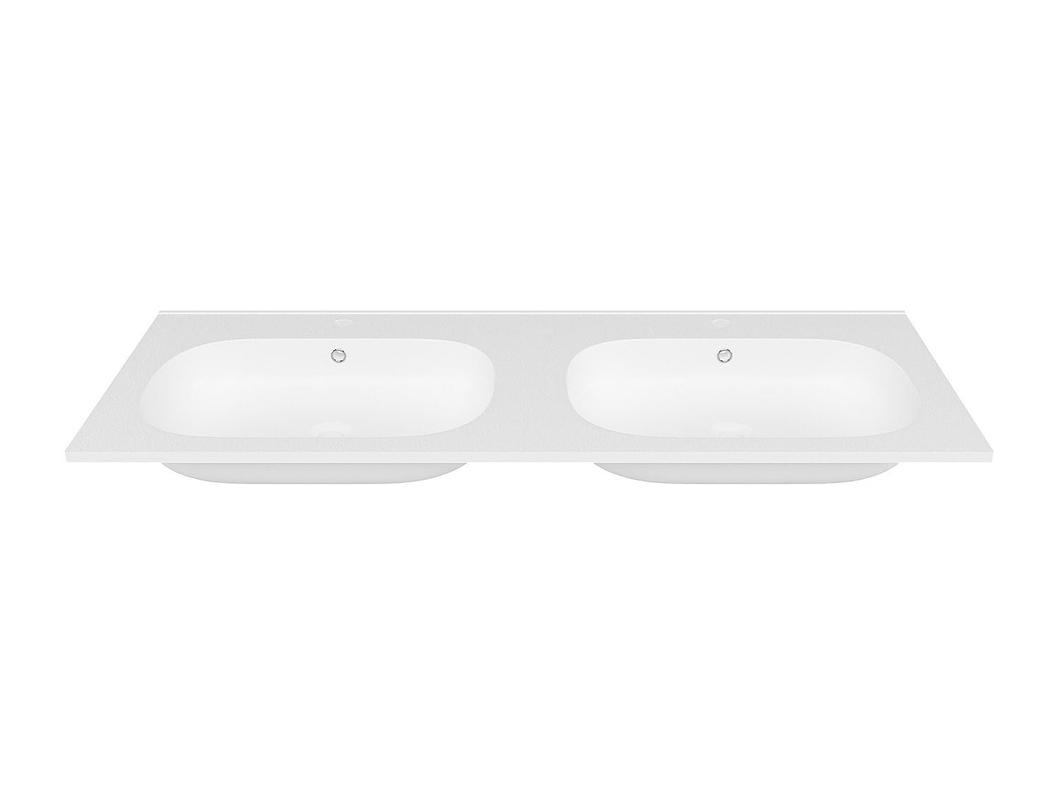 Vente-unique - Doble lavabo empotrable de resina efecto piedra - Blanco - Ancho 120 x 46 cm - ATIWA