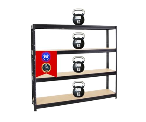 PROREGAL Schwerlastregal Dino Extra Breit 180x200x45 cm Fachlast 500kg Schwarz, Garagenregal, Lagerregal, Steckregal, Weitspannregal
