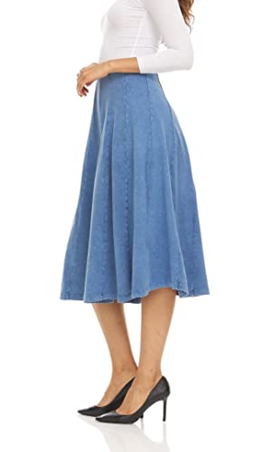 KIKI RIKI Stonewash Panel Midi Skirt with Elastic Waist for Womens/Teens 32 Inch Length3