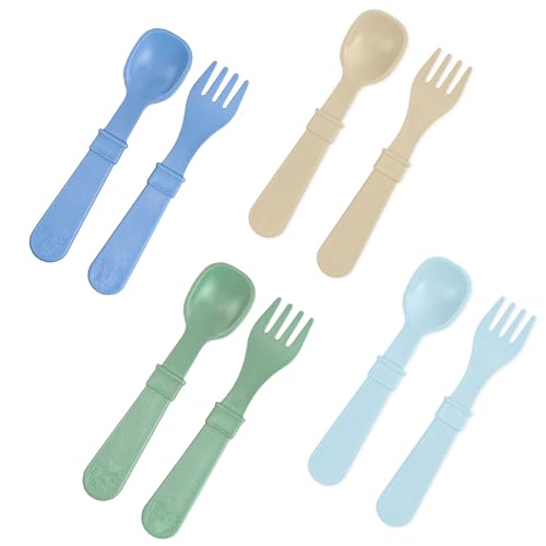 Image of Re-Play Toddler Forks and Spoons Set - 4x4 Utensils Set for Kids - Dishwasher and Microwave Safe - Made in USA - Pack of 8-5.8" x 1.2" x 0.2" - Meadow