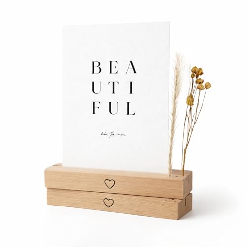 DwieDeko® Kartenhalter groß Holz 2er Set schwarzes Herz - Trockenblumen Deko - Fotogeschenke beste Freundin - Geschenke für Frauen - Tischkartenhalter Affirmationskarten - Danke Geburtstag Erwachsene
