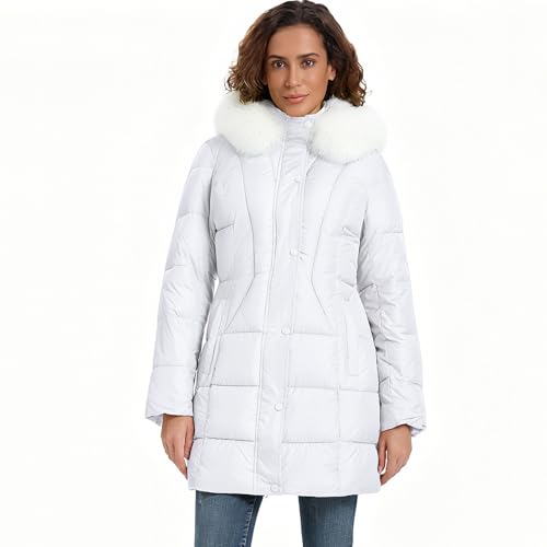 Image of HOTIAN Women's Winter Puffer Down Coat Long Thickened Padded Parka Warm Jacket with Faux Fur Detachable Hooded