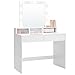 VASAGLE Toeletta, Luce LED con Luminosità Regolabile, Tavolo da Trucco con Specchio, 2 Cassetti e 3 Scomparti, Postazione Trucco, Moderno, Bianco RDT114W01