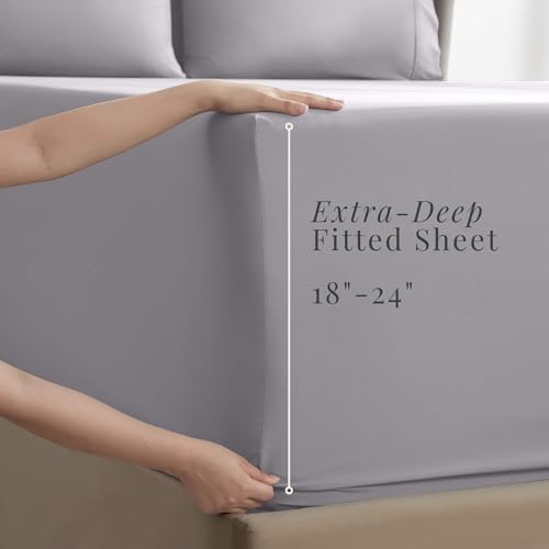 Image of Hearth & Harbor Extra Deep Pocket Sheets - Fits Mattress 18-24 Inches Deep - Extra Deep Pocket Twin Sheets Sets - 4 Piece Twin Size - Light Lavender