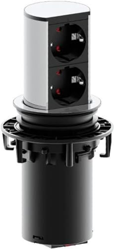 Bachmann Elevator Retractable Socket 2-Way 2 m Cable Table Socket for Kitchen and Office Stainless Steel Look 928.002 (Extends at The Touch of a Finger Aluminium Profile)