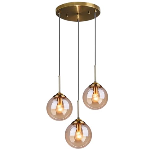Lampe de plafond suspendue à boule de verre complexe et laiton brossé